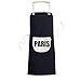 DIYthinker Nombre de la Ciudad de parís Francia Cooking Cocina Bolsillo Mujeres Negro Babero Ajustable Delantal Hombres Regalo Chef 70cm x 67cm Negro