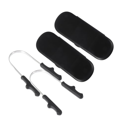 Beavorty 2 Sets Black Reusable Tongue Cleaners Steel Scrapers for Adults Gum Tongue Scrapers Wide Head for Oral Care