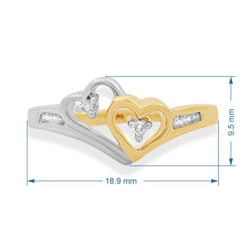 Jewelili 14K Yellow And White Gold With 1/10 Cttw Natural White Round Diamonds Heart Ring, Size 7 #TOP1