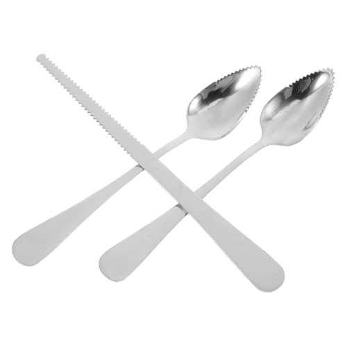 NUOBESTY Utensilios de Acero Inoxidable para Pomelo con Cuchara y Cuchillo Dentados Mango Ergonómico Grueso para Frutas Cítricas Kiwi Postres y Ensaladas