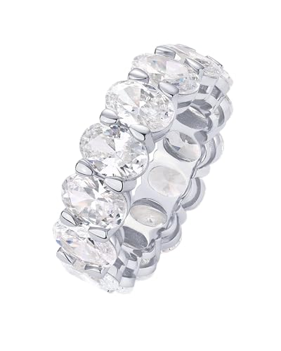 Image of PAVOI 14K Gold Plated Eternity Ring for Women - Statement Eternity Band Rings with Oval Cubic Zirconia - Stackable Wedding Band - Love Engagement Trendy Bridal Jewelry