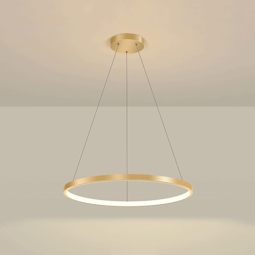 Lampe à suspension annulaire en métal précieux ultra-mince et acrylique haute densité
