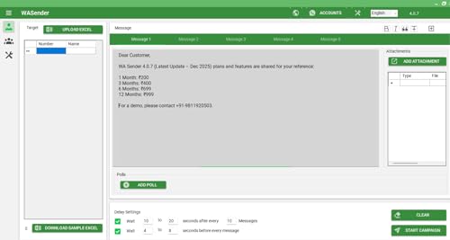 WA Sender Latest Version Dec 2025 - The Ultimate Bulk WhatsApp Sender Software - WA Sender – WhatsApp Marketing Software for Bulk Messaging, Lead Engagement & Automated Customer Outreach | Deliver by only Email | 6 months License | demo +919811920503