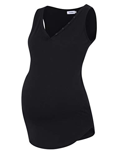 Coolmee Maternity Plus Size Shirts Women's V Neck Tank Tops Loose Casual Sleeveless Shirts Blouses (S,Blackb) #TOP6