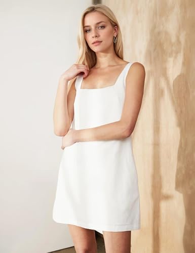 Summer Sleeveless Cotton Linen Mini Dresses for Women Casual Square Neck Backless Short Dress Solid Tank Shift Dress2
