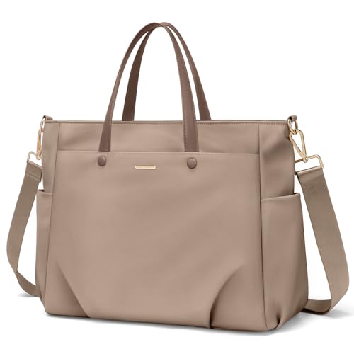 15.6 Inch Laptop Tote Bag for Women, Lightweight Nylon Work Shoulder Bag, Water-Resistant Computer Handbag with Pockets for Business Travel & Commute (Champagne) by GOLF SUPAGS - Used condition - US$20.19