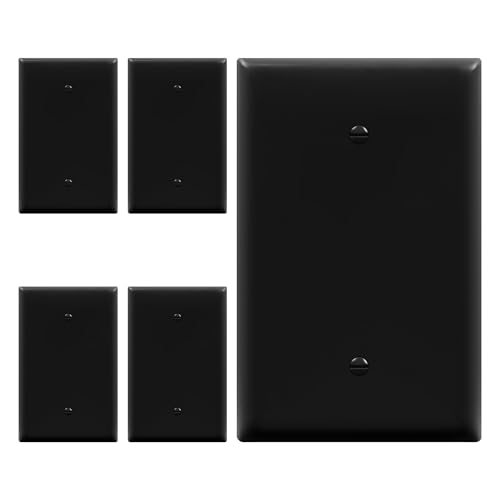Image of ENERLITES 5 Pack Oversized Blank Wall Plate Cover, 1-Gang, Black | Jumbo size 5.5 inch x 3.5 inch, cover unused electrical box /outlet /switch, unbreakable polycarbonate, UL-listed, easy to install