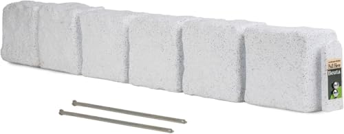 Beuta Landscape Edging | Garden Edging Border | Faux Stone Blocks for Lawn Edging, Flower Beds & Yard Edging – 1 Pack | Each Section Has 6 Blocks 48" L x 4" W x 6.5" H | 2 Spikes | Limewash