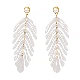BG&WLing Palm Leaf Earrings for Women Resin Dangle Earring Tropical Acrylic Drop Bohemian Statement Earrings Fashion Jewelry (Off-White)