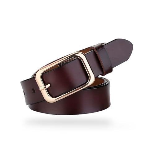 Women's Belt Genuine Leather Belts Durable Waist Belt Chrome Gold Solid Alloy Pin Buckle Waistband For Pants, Jeans