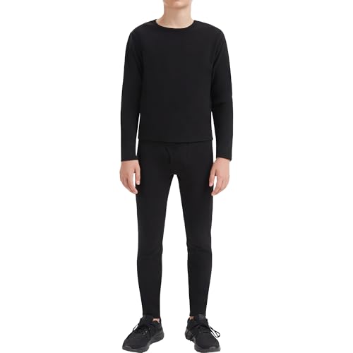 AKKQHH Kids Thermal Base Layer Set Winter Underwear Skins for Boys Long Sleeve Top and Long Johns Bottoms Suit Black