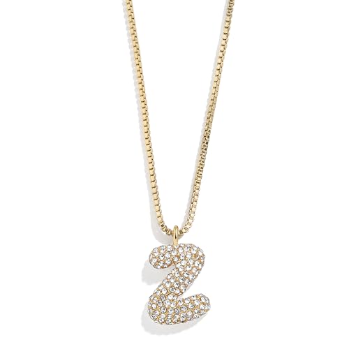 BaubleBar Gwen Pave Bubble Initial Necklace - Jewelry for Women - 3D Pendant Letter Necklace - Hypoallergenic Snake Chain - 18 Inch + 2" Extender, Letter Z
