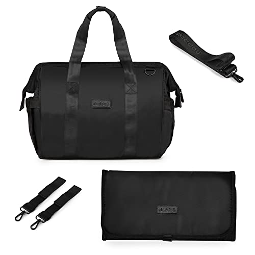 skiddoü sac pour poussette Inger organisateur pour poussette, sac à couches, beaucoup de poches, poche isotherme, tissu imperméable, tapis à langer de voyage grand et doux, similicuir, Noir Cover