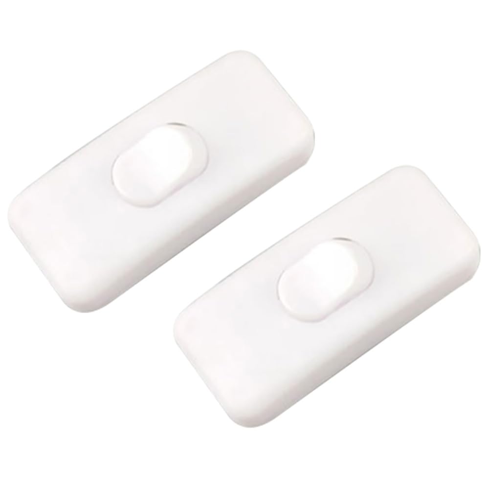 2 Pcs Inline Cord Switch, AC 250V 6A On/Off Rocker Light Switch, Double Pole Switching for Table Lamp or Small Appliance, White