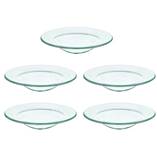 MAGICLULU Lot de 5 Coupelles Chauffe-Bougie en Verre 10 Cm, Plat de Remplacement Rond pour Brûleur de Lampe à Huile et Fondants Parfumés, Accessoire Polyvalent pour...