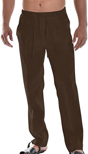 COOFANDY Mens Casual Linen Pants Lightweight Beach Dress Pants Elastic Waist Drawstring Summer Trousers (Coffee, XXL)