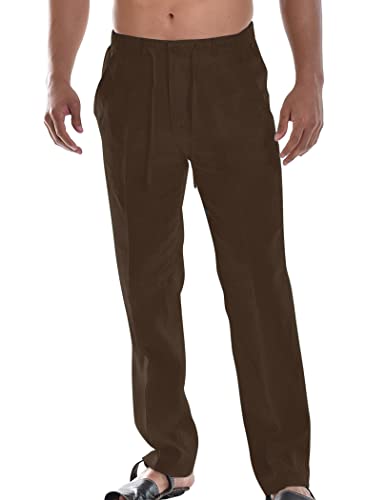 Coofandy Mens Casual Linen Pants Lightweight Beach Dress Pants Elastic Waist Drawstring Summer Trousers (Coffee, Xxl) #TOP2