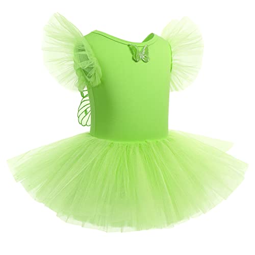 Foto von Mädchen Ballettkleidung Kinder Ballett Tanz Kleid Tütü Rock Tinkerbell Feen Kostüm Ballettkleid Bodysuit Ballettanzug Baumwolle Balletttrikot Tanzoutfit Tanzkleid Turnanzug Trikot Grün 7-8 Jahre