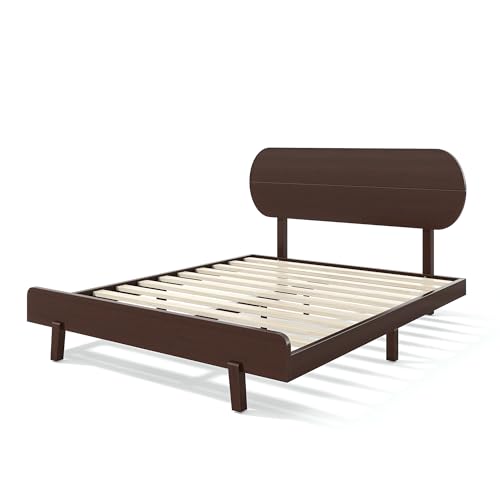 Image of Bellemave Queen Size Bamboo Bed Frame with Headboard,Bamboo Platform Bed Frame Queen Size with Rounded Headboard and Wood Slats,Easy Assembly,Espresso