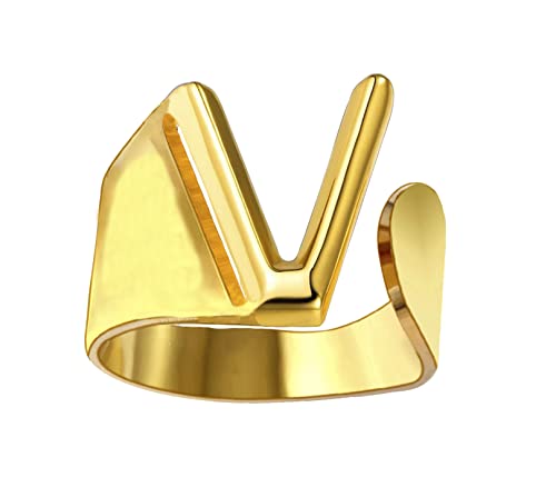 Only faith Anillos de letras iniciales acero inoxidable ajustable, Anillos abiertos de letras para mujer, joyería de moda con hermosa caja de regalo vintage. (V - DORADO)