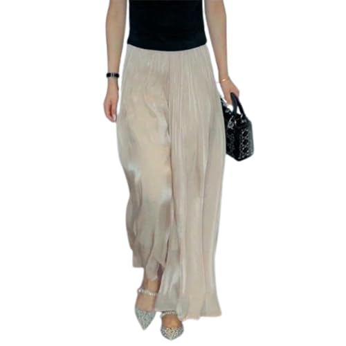 Glazed Ice Silk Floor-Length Wide-Leg Culottes,Women's High Elastic Chiffon Pants Skirts