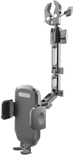 Quyee Phone Holder Car, Rear View Mirror Phone Holder - Aluminum Alloy Mount Multi-Angle Adjustment Rotatable and Retractable Compatible with All 4-7 Inch iPhone and Android Cell Phones