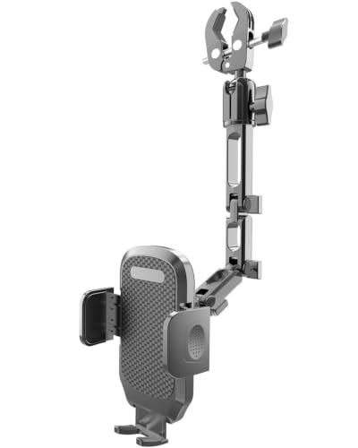 Quyee Phone Holder Car, Rear View Mirror Phone Holder - Aluminum Alloy Mount Multi-Angle Adjustment Rotatable and Retractable Compatible with All 4-7 Inch iPhone and Android Cell Phones