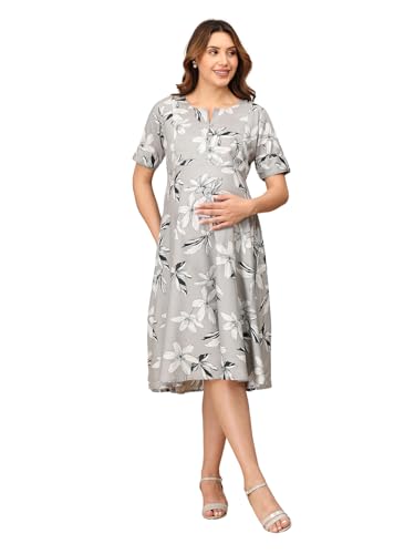 Image of The Mom Store Maternity and Nursing Dress | Pre and Post Pregnancy Dress for Womens | Zipper /Button Opening | Causal Wear | Trendy Stylish Causal Dresses for New Moms