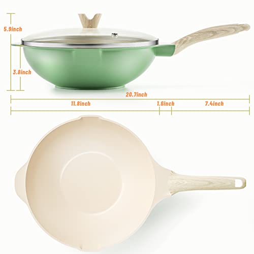 Innerwell Wok Pan With Lid 12 Inch Non Stick Wok Pan, Stir Fry Pan Ceramic Nonstick Wok Scratch Resistant 100% Pfoa Free, Woks & Stir-Fry Pans With Ergonomic Handle Suit For All Stoves - Green #TOP6