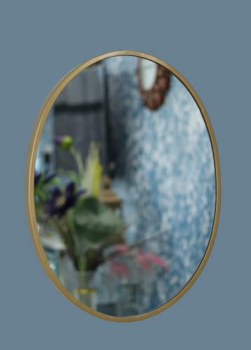 Image of Quality Glass Metal Frame Oval Wall Mirror Royal Mirror Home Decorative Mirror Modern Mirror Living Room Mirror Wall Mirror Bathroom Mirror Size 18x24 inches Color Brown MF 43