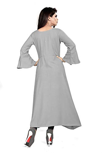 Image of Cotton Plain & Solid 3 /4 Sleeve A-Line Kurtis for Women