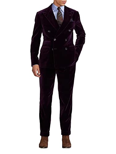Men's Slim Fit Velvet Blazer Tuxedo 2 Piece Double Breasted Suits For Wedding Prom Dark Blue Size 40 #TOP1