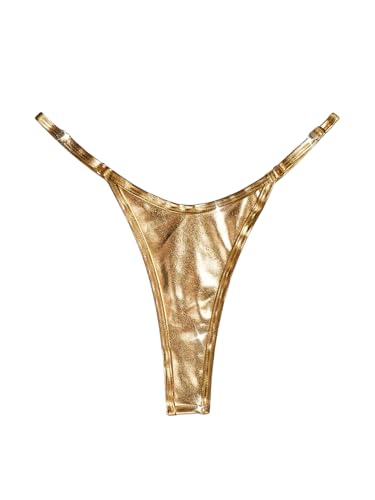 OYOANGLE Women's Metallic Thong Bikini Bottom Low Rise Cheeky Swim Bottoms Beachwear