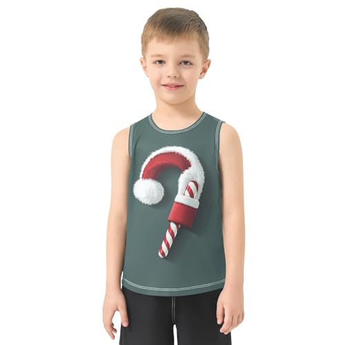 Boys Tank Top Shirts Funny Christmas Candy Crutch Sleeveless T-Shirts Crew Neck for Kids Clothing Children2