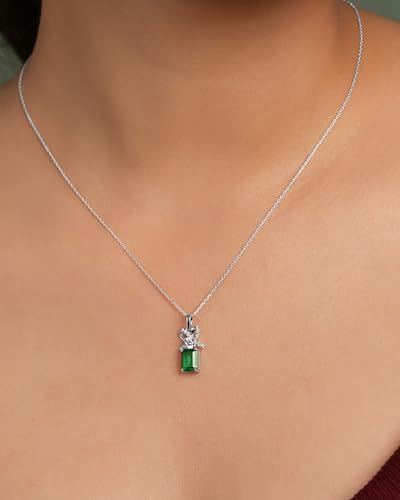Image of Clara 925 Sterling Silver Green Pendant Necklace with Chain for Women & Girls | Platinum Plated |Minimal Daily Wear | Gift for her