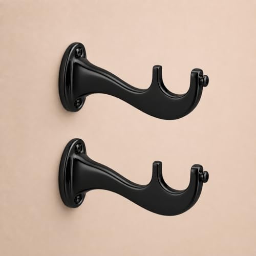 Image of Elite Aluminum Curtain Rod Brackets - Heavy-Duty Wall Mount Clamps for Curtain Rod Support for Door and Window Curtain Rods with Screw and Wall Plug - Pack of 2PCS (Royal Black)