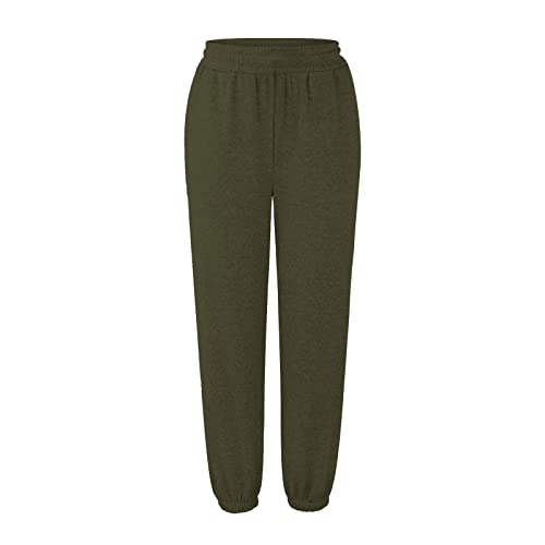 Calça de moletom feminina com bolsos e cintura alta, esportiva, para academia, calça jogger, calça p