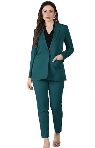 Image of Women's Formal Pantsuit Set, Single Button Blazer with Trousers, Professional Business Attire