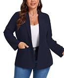 LADI TREND Plus Size Blazers for Curvy Women Notch Collar Long Sleeve Casual Jackets Suit Work Office Outfits *Navy,Size 5XL*