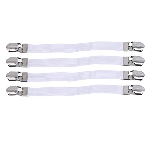 Sevenfly 4Pcs Sheet Straps Suspenders Band Adjustable Bed Corner Holder Elastic Fasteners Clips Grippers Mattress Pad Cover Fitted Sheet(White)