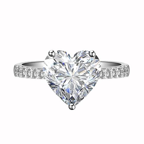 Cutesmile Fashion Jewelry Rhodium Plated Sterling Silver Cubic Zirconia CZ Solitaire Heart Promise Engagement Ring (8)