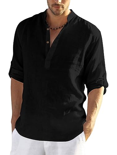 Image of FINIVO FASHION Men's Cotton Blend Solid Full Sleeve Combo Short Kurta Shirt, Regular Fit Solid Pattern Mandarin Collar Straight Kurta Shirt