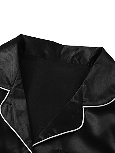 Sweatyrocks Women's Short Sleeve Sleepwear Button Down Satin 2 Piece Pajama Set Black Large #TOP3