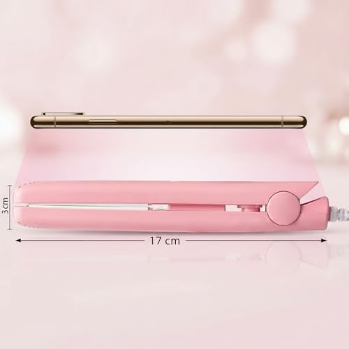 Image of QUEBERS Mini Hair Straightener for Women - Portable Ceramic Flat Iron with Travel Case, Quick Heating, Ideal for Short Hair & Bangs, Ready in 30 seconds, perfect for travelling (Multicolor)