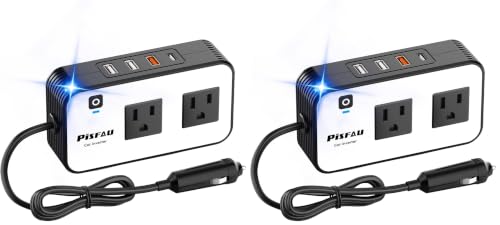 Image of 200W Car Power Inverter, PiSFAU DC 12V to 110V AC Car Plug Adapter Outlet with [20W USB-C] /USB-Fast Charger(18W) / 4.8A Dual USB /car Charger for Laptop (Pack of 2)