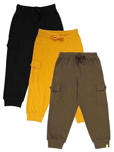 Image of KiddoPanti Boys Cotton Joggers | 100% Cotton Single Jersey | 2 Side Cargo Pockets with Flap | Elasticated Waist Band with Functional Drawcord | Soft & Breathable Track Pants