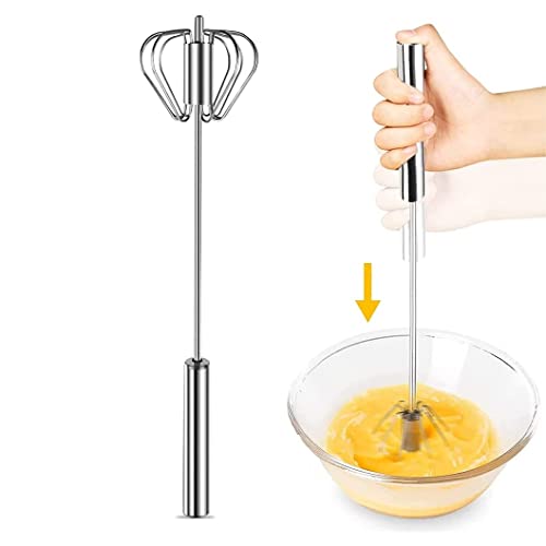 Batidor semiautomático de acero inoxidable de 12 pulgadas, batidor giratorio de mano batidor de huevos semiautomático, mezclador de mano agitador de huevos para mezclar, batir, espumar, batir y