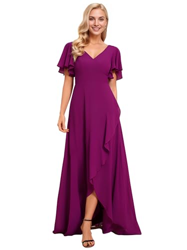 Ever-Pretty Women's Double V Neck A Line Ruffle Hem Backless