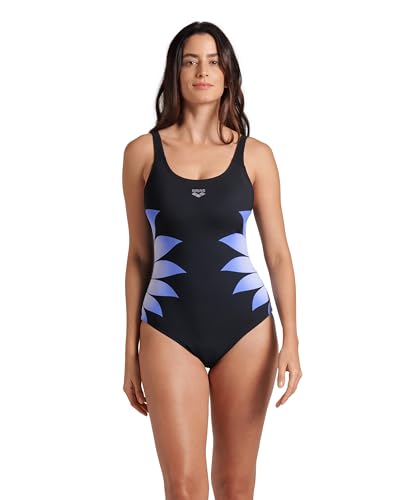 ARENA Women’s Alice Shapewear Wing Back One Piece Swimsuit C Cup Built in Bra Ladies Shaping Tummy Control Swimwear, Black Multi/Black, US Size 36