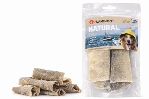 Bastoncini per cani – Nature Snack Pelle di Merluzzo Lunga – 50g – Naturale e gustoso – Senza additivi artificiali – Ricco di Omega 3 – Flamingo